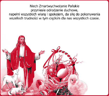 Jezus wśród owieczek i koszyczka wielkanocnego